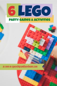 there is a lego party game and activities for kids to play with on the table