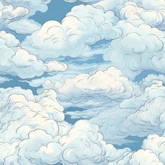 the sky is filled with white clouds and blue skies