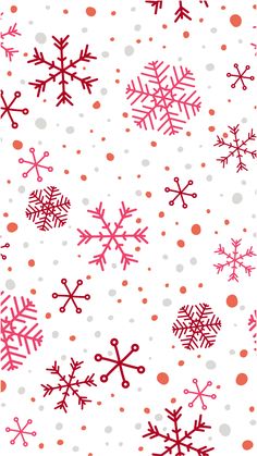 red snowflakes on a white background with polka dots