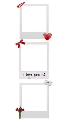 two white frames with red hearts on them and the words i love you, 3