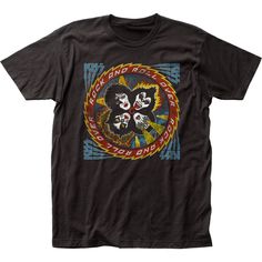 Kiss Rock And Roll Over Throwback Retro Rock N Roll Concert Short Sleeve Tee Shirt. Adult Size Shirt Made From 100% Pre-Shrunk Medium Weight Cotton. Every Item We Sell Is Original Brand New. If An Item Is Designated As "Distressed", The Design Contains Intentional Skips And Voids Which Give The Item A Worn-In Or Vintage Look. These Are Part Of The Actual Design And Do Not Reflect Poor Printing. Black Rocker Shirt With Graphic Print, Black Rocker Style Shirt With Graphic Print, Black Rock Style Shirt With Graphic Print, Black Rock And Roll Fan Merchandise Top, Black Rock And Roll Top With Band Logo, Black Elvis, Neo Grunge, Kiss Army, Tokyo Street Fashion