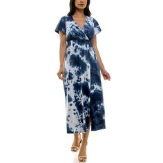 Step into a fresh style with this gorgeous Women's Nina Leonard Tie Dye Print Flutter Sleeve V-Neck Maxi Dress.Click on this WOMEN'S GUIDE to find the perfect fit and more! Step into a fresh style with this gorgeous Women's Nina Leonard Tie Dye Print Flutter Sleeve V-Neck Maxi Dress.Click on this WOMEN'S GUIDE to find the perfect fit and more! FEATURES V-neck Short flutter sleeves Elastic waist Pullover styling Unlined Straight hemFIT & SIZING Wrap silhouette 53-in. length from shoulder to hem M Blue V-neck Dress With Surplice Neckline For Summer, Casual Summer V-neck Dress With Surplice Neckline, Blue Maxi Length V-neck Dress For Vacation, Blue Maxi V-neck Dress For Vacation, Summer Casual V-neck Dress With Surplice Neckline, Casual V-neck Surplice Neckline Summer Dress, Casual V-neck Dress With Surplice Neckline For Summer, Casual Maxi Dress With Surplice Neckline For Daywear, Casual V-neck Surplice Neckline Dress For Beach