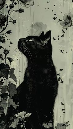 Black Cat Background Wallpapers, Black Cat Wallpaper Dark, Black Cat Aesthetic Dark, Dark Cat Wallpaper, Black Cat Aesthetic, Black Cat Anime, Cat Dark, Animal Illustration Art, Arte Van Gogh