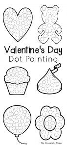 valentine's day dot painting worksheet with hearts and cupcakes on it