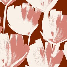 pink and white flowers are on a red background in this artistic pattern, which is very similar to the same type of flower