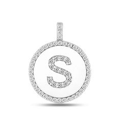 S Diamond Initial 14K White Gold Disk Pendant (0.56ct) - JewelryAffairs
 - 3 White Gold Diamond Jewelry With Monogram, White Diamond Personalized Jewelry, White Diamond Jewelry With Initials, S Initial, Gold Disc, Gold Lettering, Disc Pendant, Cable Chain, Prong Setting