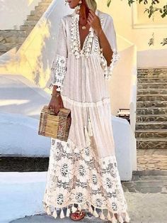 Bohemian Style Dresses, Boho Dresses Long, Women Lace Dress, Vestido Plus Size, Womens Fall Dress, Beach Maxi Dress, Maxi Robes, Fringe Dress, Autumn Fashion Casual