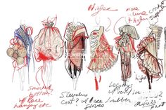 some sketches of dresses and their names