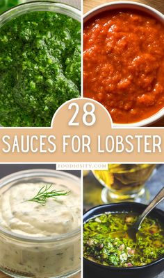 the top 28 sauces for lobster soup are in this collage with text overlay that reads 28 sauces for lobster soup