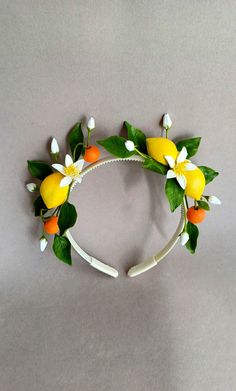 Handmade hair crown. All fruits, leaves and flowers are handmade, made by me. Ready to ship. Crown - very light. Fruit Headpiece, Lemon Hair, Floral Hair Pins, White Gardenia, Orange Citrus, Hair Crown, Lilac Hair, Orchid Wedding, Custom Bouquet