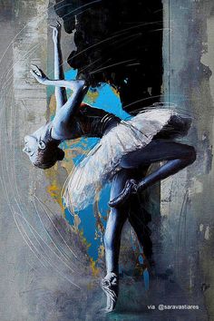 a painting of a ballerina in white and black