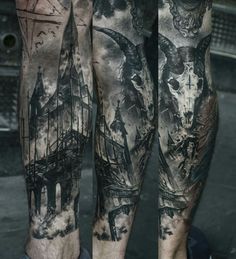 a man with some tattoos on his legs