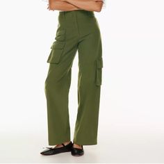 These Are High-Waisted Cargo Pants With A Classic Fit, Back Welt Pockets And A Darted Back For Shaping. They're Made With Soft-Brushed Reverse Sateen With A Comfy Amount Of Stretch. Features Corozo Buttons Zip Fly With Hook-And-Bar Closure Materials & Care Content: 74% Cotton, 24% Lyocell, 2% Elastane Care: Machine Wash Imported Rise: High Leg: Wide Length: Full Intended To Hit At The Ground While Wearing Flat Shoes Garment Inseam: Size 4 Is 30.5" Inseam Varies By Size Height: Regular Designed F High Waisted Cargo Pants, Olive Green Color, Cargo Pant, High Leg, Flat Shoes, Welt Pockets, Bottoms Pants, Cargo Pants, Pant Jumpsuit