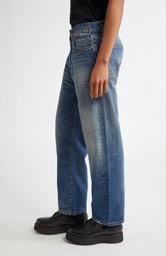 A faded wash and whiskering lend signature grungy allure to relaxed boyfriend jeans cut from nonstretch denim. 28" inseam; 16" leg opening; 12 1/2" front rise; 14 1/2" back rise (size 29) Zip fly with button closure Five-pocket style 100% cotton Machine wash, line dry Made in Italy Designer Clothing Faded Rigid Denim Jeans With Standard Cut Leg, Faded Rigid Denim Jeans Standard Cut, Faded Jeans With Frayed Hem In Rigid Denim, Faded Jeans In Rigid Denim With Standard Cut Leg, Faded Distressed Straight Leg Jeans, Faded Cropped Jeans With Five Pockets, Faded Straight Denim Jeans, Everyday Faded Washed Jeans, Relaxed Fit Washed Jeans With Standard Cut Leg