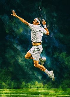 Flying Roger Federer of Switzerland at Wimbledon 2021. Digital artwork print poster. Tennis fan art gift. Tennis Artwork, Sascha Zverev, Atp Tennis, Carlos Alcaraz, Tennis Fan, French Open, Digital Art Illustration