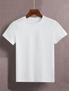 White Casual Collar Short Sleeve Fabric Plain  Embellished Slight Stretch Summer Boys Clothing White Plain T Shirt, Plain White Tshirt, White T Shirt Mockup, Tshirt Plain, White Tshirt Outfit, Mock Up T Shirt, White Tshirt Mockup, Men's Outfit By Occasions, Tshirt Png