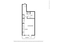 an apartment floor plan with one bedroom and two bathrooms