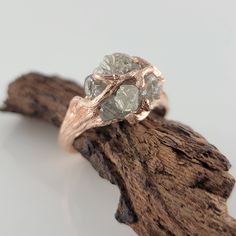 Rough Diamond Twig and Branch Engagement Ring, Rough Raw Crystal Diamond Wedding Ring by DV Jewelry Designs #TwigEngagementRing #rings #DiamondRing #BridalRing #GoldRing #RawDiamondRing #CustomJewelry #WeddingRingSet #EngagementRing #DiamondWeddingRing Rough Cut Wedding Ring, Raw Crystal Rings, Crystal Wedding Ring Raw, Raw Wedding Ring, Raw Crystal Engagement Rings, Earth Engagement Rings, Forest Ring, Twig Wedding Band, Boho Wedding Ring