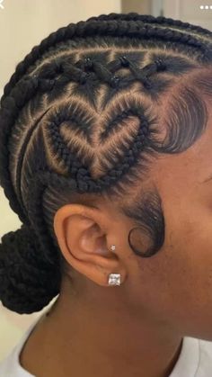 Stitch braids   • Heart stitch braids   • Buns   • Braids   • Knotless braids  • Cornrows   • Rubber band hairstyle Hair Styles For Braids Ideas, Cute Cornrow Ideas, Easy Braiding Hairstyles, Braided Hairstyles For Black Women Quick, Unique Black Hairstyles, Blk Hairstyles, Bday Hair, Corn Rows, Chocolate Soup