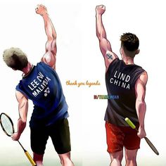 two men are playing tennis and one is reaching up to hit the ball