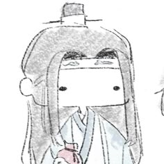 a drawing of a woman with long hair wearing a kimono and holding a teapot