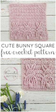 the crocheted square is shown with text that says cute bunny square free crochet pattern