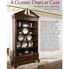 an advertisement for a china cabinet with plates on it