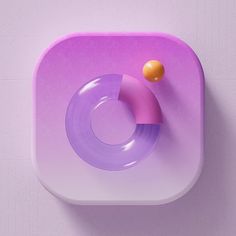 a pink and purple object with an orange ball on it's back end, mounted to a wall