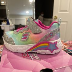 Brand New Size 8c . Light Up Sneakers Multicolor Closed Toe Synthetic Sneakers, Multicolor Synthetic Closed Toe Sneakers, Cute Multicolor Round Toe Sneakers, Cute Closed Toe Synthetic Sneakers, Shoes Skechers, Light Up Sneakers, Rainbow Shoes, Skechers Shoes, Kids Shoes