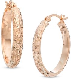 Zales Diamond-Cut Hoop Earrings in 14K Rose Gold Rose Gold Huggie Earrings With Diamond Cut For Gifting, Gift Rose Gold Huggie Earrings With Diamond Cut, 14k Rose Gold Fine Jewelry Hoop Earrings, 14k Rose Gold Hoop Earrings Fine Jewelry, Fine Jewelry Rose Gold Huggie Earrings With Diamond Cut, 14k Rose Gold Hoop Earrings, Rose Gold Round Diamond Cut Huggie Earrings, Luxury Rose Gold Diamond Cut Hoop Earrings, Rose Gold Hoop Earrings With Shiny Finish