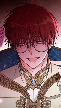 an anime character with red hair and glasses