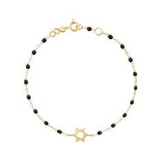 Gigi Clozeau - Star of David Bracelet, Black, Yellow Gold, 6.7 Elegant Yellow Gold Bracelets With Black Beads, Elegant Black Beaded Bracelet With Adjustable Chain, Elegant Yellow Gold Bracelet With Black Beads, Yellow Gold Bracelets With Black Beads For Gift, Yellow Gold Bracelets With Black Beads As Gift, Yellow Gold Bracelet With Black Beads As Gift, Black Diamond Bracelet, Black Resin, Star Bracelet