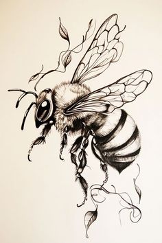 a black and white drawing of a bee