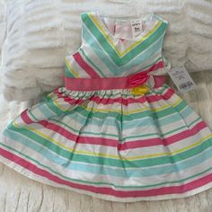 Nwt Carters Adorable Spring Colored Dress. 9m Yellow Spring Dress For Play, Yellow Dress For Spring Playtime, Yellow Dress For Play In Spring, Toddler Birthday Dress, Pastel Pink Dress, Elephant Dress, Floral Print Sundress, Black White Striped Dress, Colors Dress