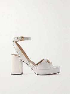 Shop GUCCI Lady horsebit-detailed leather sandals, Explore the latest GUCCI women's collection today on NET A PORTER Rich Equestrian, White Platform Heels, Shop Gucci, Gucci Sandals, Gucci Heels, Dior Sandals, Heart Shoes, White Heels, Wedding Heels