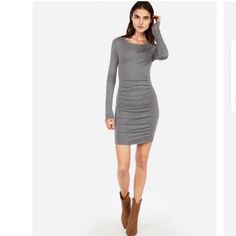 You're Ready For Anything In This Chic Sweater Dress That Features Soft, Form-Fitting Fabric And Ruched Sides. It's Ready For Lunch Breaks, Dinner Dates And Beyond. Crew Neck Long Sleeves Ruched Sides Straight Hem; Midi Length Rayon/Nylon/Spandex | Never Worn | Nwot | Fall Fitted Dresses With Ruched Sides, Long Sleeve Mini Dress With Ruched Sides For Fall, Fall Mini Dress With Long Sleeves And Ruched Sides, Fall Mini Dress With Ruched Sides And Long Sleeves, Fall Ruched Bodycon Dress, Spring Long Sleeve Ruched Bodycon Dress, Ruched Stretch Mini Dress For Fall, Fall Mini Length Ruched Bodycon Dress, Fall Bodycon Mini Dress With Ruched Details