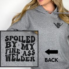 Welder Wife Crewneck Sweatshirt, Hoodie, Long Sleeve Tee or T-shirt is the perfect gift for any welder girlfriend, wife, or fiancee for birthday, Christmas, or Anniversary! If you would like personalization on the front pocket, enter it in the personalization box.  T-shirt: This is made with the Bella & Canvas 3001 classic unisex jersey short sleeve tee.  It fits like a well-loved favorite, soft cotton and quality print make users fall in love with it over and over again. These t-shirts have-rib Blue Collar Wife, Welders Wife, Police Women, Long Sleeve Tee, Front Pocket, San Jose, Bella Canvas, Crewneck Sweatshirt, Ribbed Knit