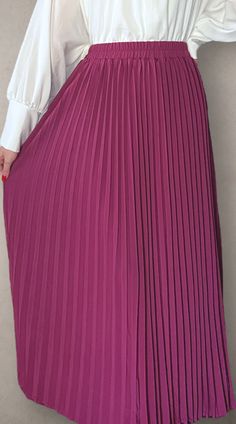 Modest high rise maxi skirt. Elastic waistband. Pleated. Fully lined for full coverage. Non-stretch Maxi Skirt For Spring, Spring Non-stretch Maxi Skirt, Non-stretch Maxi Length Spring Skirt, Flowy High Waist Pleated Skirt, Fall High-waist Stretch Maxi Skirt, Solid Stretch Maxi Skirt, Fall High Waist Stretch Maxi Skirt, Chic Full-length Stretch Skirt, High Waist Stretch Maxi Skirt For Fall