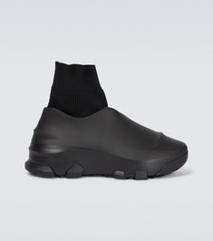 Crafted from smooth matte rubber in black, these low-top shoes from Givenchy have a sculptural silhouette, featuring ribbed knit socks and black rubber soles. Designer Sneakers, Black Rubber, Knit Socks, Top Shoes, Mens Shoes Sneakers, Knitting Socks, Wedge Boot, Givenchy, Fall In Love