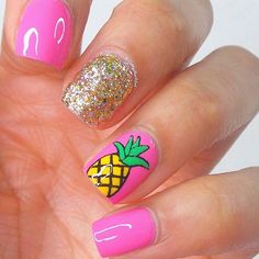 Pink pineapple nails Daily Nail Art, Bright Summer Nails Designs, Pineapple Nails, Bright Summer Nails, Manicure Gel, Daily Nail, Nail Swag, Beach Nails, Cute Nail Designs