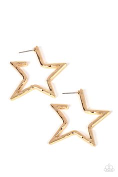 A hammered gold bar delicately folds into a star-shaped hoop, resulting in a stellar metallic shimmer. Earring attaches to a standard post fitting. Sold as one pair of hoop earrings. Hammered Hoop Earrings, Hammered Earrings, Hammered Gold, Gold Copper, Chic Jewelry, Silver Bars, Blue Necklace, Gold Bar, Online Earrings