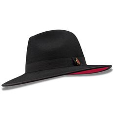 Elevate your style with the Montique Black 3 1/8" Brim Red Bottom Wool Felt Dress Hat from our Modernique Collection. This exquisite hat, crafted with a  Matching Grossgrain Band adorned with a montique pin, features a distinctive pinch crown for added elegance. The hat’s solid color brim measures 3 1/8" inches, offering a sleek contrast to the red bottom.    Brim Size 3 1/8"   Montique Pin    Matching Grossgrain Band    Two Tone Red Bottom    Pinch Crown   Felt Hat  With Lining  Velcro Size Adj Fedora Dress, Felt Dress, Black Fedora, Red Bottom, Dress Hat, Mens Formal, Red Bottoms, Dress Hats, Felt Hat