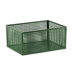 a green plastic container with holes in the middle and sides on it's sides