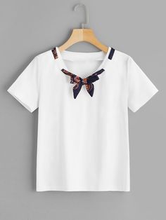 Fashion Tops Blouse, Trendy Fashion Tops, Women T Shirts, Girls Fashion Clothes, Tie Neck, Fashion Tops, Bow Tie, Cool T Shirts