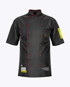 This Men's Short Sleeve Chef's Jacket Mockup features a front view of a white chef coat that is perfect for any kitchen, restaurant or catering equipment. The chef apparel is comfortable yet stylish with an embossed design that will make any chef feel confident and professional. This chef's uniform is perfect for cooks and chefs who are passionate about their work and want to look their best while cooking delicious food. Designed with high-quality materials, this chef jacket is sure to be a stur Chef Coat Design Men, Chef Coat Design, Chef Jackets Design, Chef Clothing, Jacket Mockup, Chef Coats, Food Business Ideas, Chef Jackets, Chef Shirts