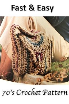 a crocheted purse sitting on top of a white bowl filled with leaves and grass