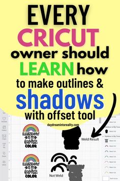 a poster with the words every cricut owner should learn how to make outlines and shadows with offset tool