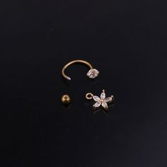 Boucles d'oreilles en acier inoxydable, anneau en C, Piercing, fleur, pendentif en Zircon, vente en gros Tragus Helix Piercing, Cartilage Earrings Stud, Cartilage Earrings, Single Earring, Star Charms, Tragus