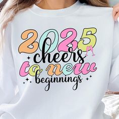 New Year Shirt Design, New Years Shirts, New Year Designs, New Year Png, Happy New Year Png, Sweat Shirts, Cozy Sweatshirts, Printed Materials, Casual Sweatshirt