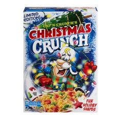 the christmas crunch cereal box is shown